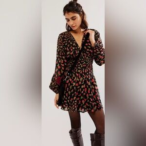 Free People Keep Your Mini Floral Black Dress Size XS